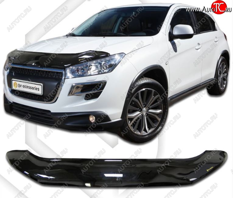 2 399 р. Дефлектор капота CA-Plastic Peugeot 4008 (2012-2017) (Classic черный, Без надписи)  с доставкой в г. Чебоксары