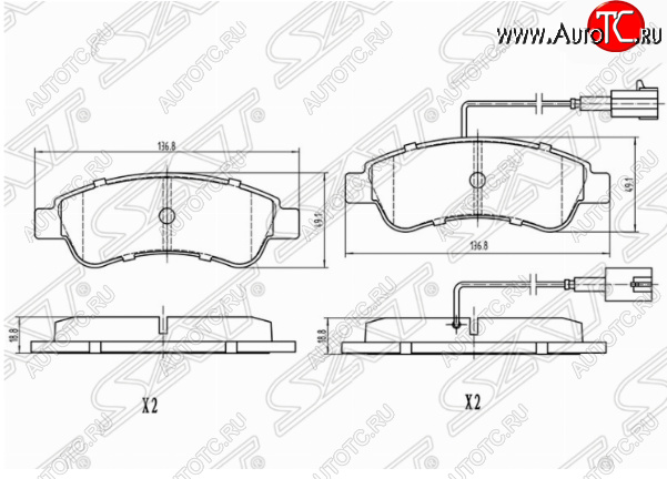1 129 р. Комплект задних тормозных колодок SAT (с датчиком износа) Peugeot Boxer 250 (2006-2014)  с доставкой в г. Чебоксары