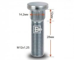 Забивная шпилька 28 мм ступицы Вектор M12x1.25x28 Fiat Bravo 198 хэтчбэк 3 дв. (2007-2015) 