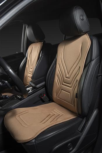 2 579 р. Накидка на сиденье (1 место Афины) ЛЮКС ст АЛЬБИОН Lord Autofashion Foton Aumark (BJ10) (2010-2025) (бежевый, строчка коричневая)  с доставкой в г. Чебоксары. Увеличить фотографию 4