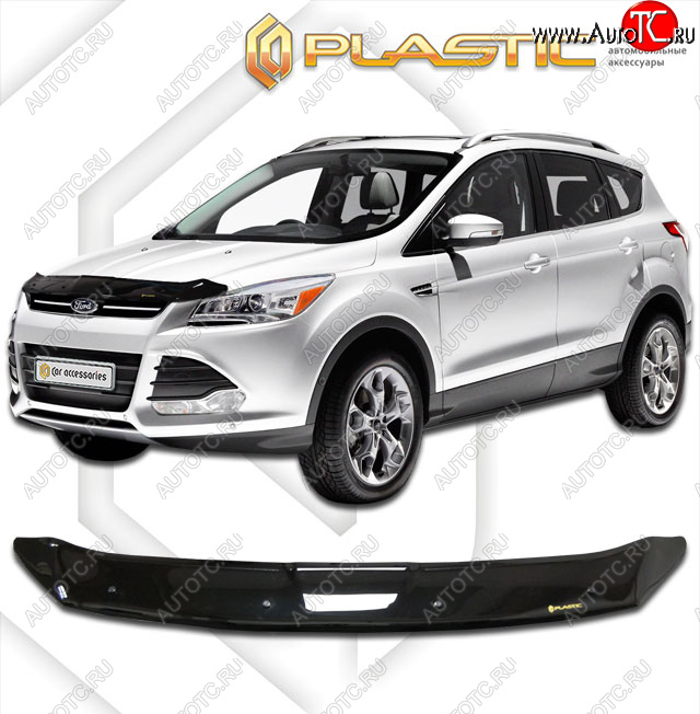 2 079 р. Дефлектор капота CA-Plastic Ford Escape 3 дорестайлинг (2012-2016) (classic черный, без надписи)  с доставкой в г. Чебоксары