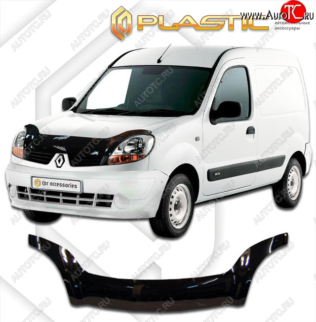 2 559 р. Дефлектор капота (exclusive) CA Plastic Renault Kangoo KC рестайлинг (2003-2007) (Classic черный)  с доставкой в г. Чебоксары