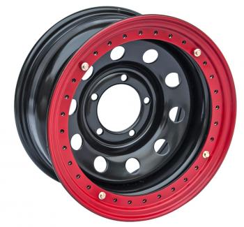 Диск усиленный УАЗ стальной черный 5x139,7 8xR16 d110 ET-19 с псевдо бедлоком (красный) OFF-ROAD Wheels bd1680-53910bl-19-r