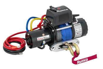 Лебёдка электрическая 12V Runva 12500 lbs 5670 кг короткий барабан, синтетический трос RUNVA 12.5xssr