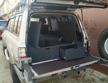 Органайзер в багажник для Toyota Land Cruiser 80 (2 выдвижных ящика+спальник) РФ 080-003