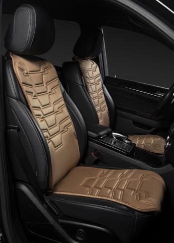 2 579 р. Накидка на сиденье (1 место Афины) ЛЮКС ст ФОРТ Lord Autofashion Lexus GX460 J150 дорестайлинг (2009-2013) (бежевый, строчка коричневая )  с доставкой в г. Чебоксары. Увеличить фотографию 3