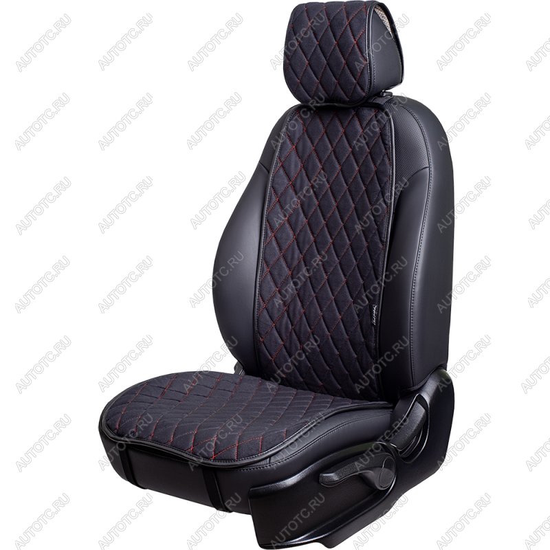 1 679 р. Накидка на сиденье (1 место Софа) МОНРО ст РОМБ Lord Autofashion Suzuki Samurai (1998-2025) (черный, строчка красная)  с доставкой в г. Чебоксары