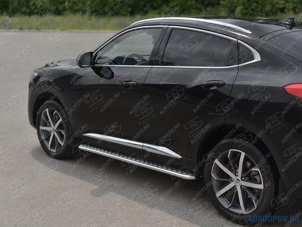 22 399 р.  Пороги труба d42 с листом SLITKOFF  Haval F7x (2022-2024) рестайлинг (лист алюминиевый, проф. сталь)  с доставкой в г. Чебоксары