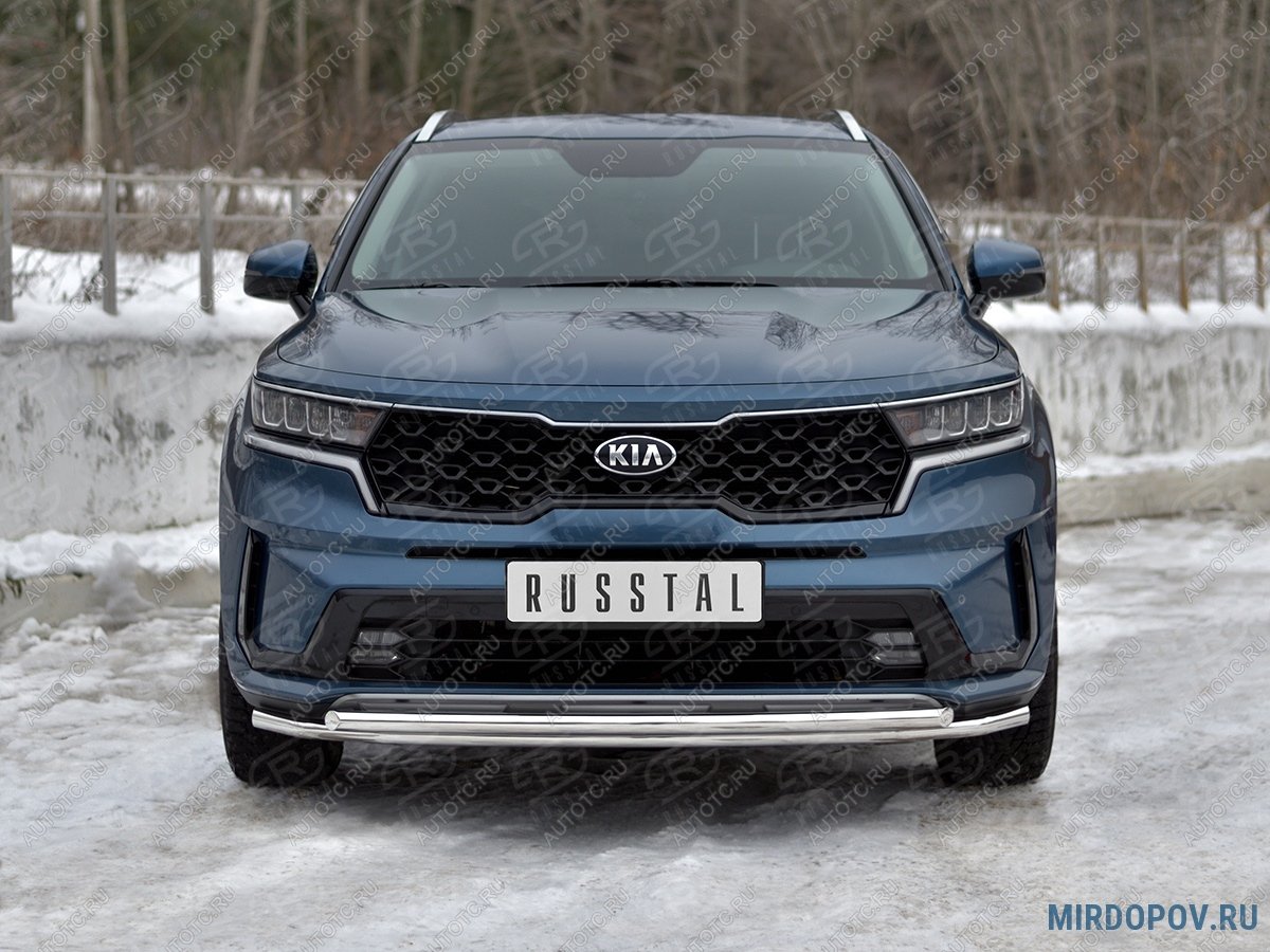 14 549 р. Защита переднего бампера d42 секции-d42 дуга SLITKOFF KIA Sorento MQ4 (2020-2022) (нержавейка полированная)  с доставкой в г. Чебоксары