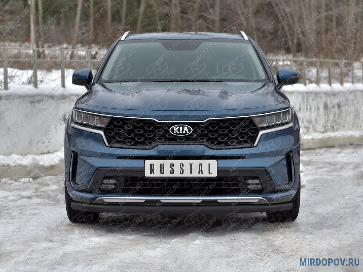 9 999 р. Защита переднего бампера d63 секции SLITKOFF KIA Sorento MQ4 (2020-2022) (нержавейка окрашенная в черный цвет)  с доставкой в г. Чебоксары