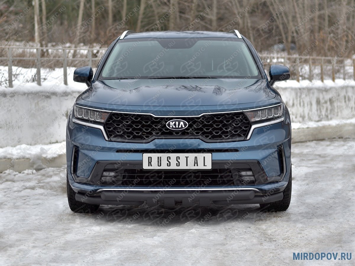 17 999 р. Защита переднего бампера d63 мм секции-d63 мм уголки+клыки SLITKOFF KIA Sorento MQ4 (2020-2022) (нержавейка окрашенная в черный цвет)  с доставкой в г. Чебоксары