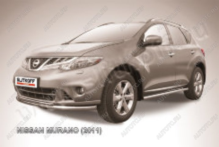 10 249 р. Защита переднего бампера d57+d42 двойная Slitkoff Nissan Murano 2 Z51 рестайлинг (2010-2016) (Сталь с полимерным покрытием в цвет серебристый)  с доставкой в г. Чебоксары