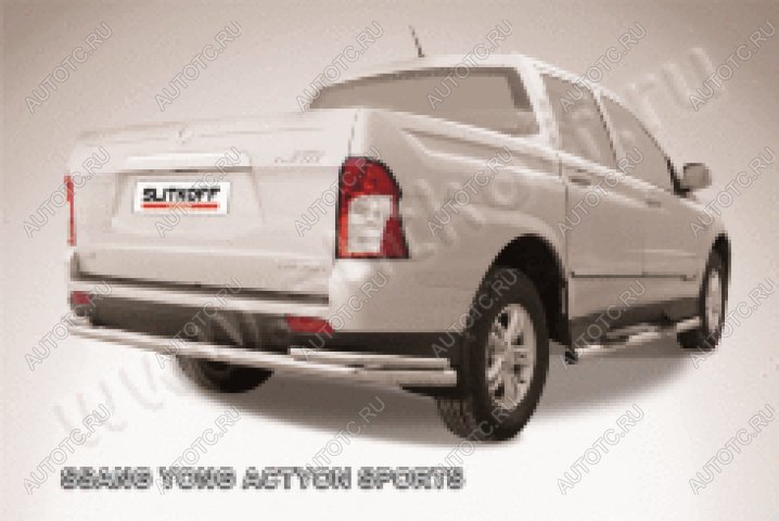 14 449 р. Защита заднего бампера d76+d42 двойная длинная Slitkoff  SSANGYONG Actyon Sport (2012-2025) (нержавейка полированная)  с доставкой в г. Чебоксары
