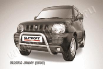 Защита переднего бампера кенгурятник d57 низкий Slitkoff Suzuki Jimny  JB23/JB43 (1998-2018) дорестайлинг, 1-ый рестайлинг, 2-ой рестайлинг (нержавейка полированная)