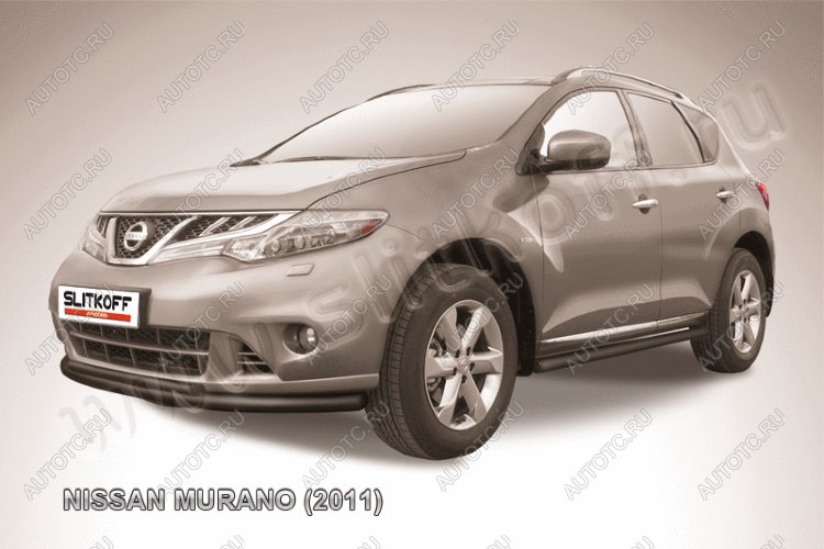 10 249 р. Защита переднего бампера d57+d42 двойная Slitkoff Nissan Murano 2 Z51 рестайлинг (2010-2016) (  Сталь с полимерным покрытием в цвет черный)  с доставкой в г. Чебоксары