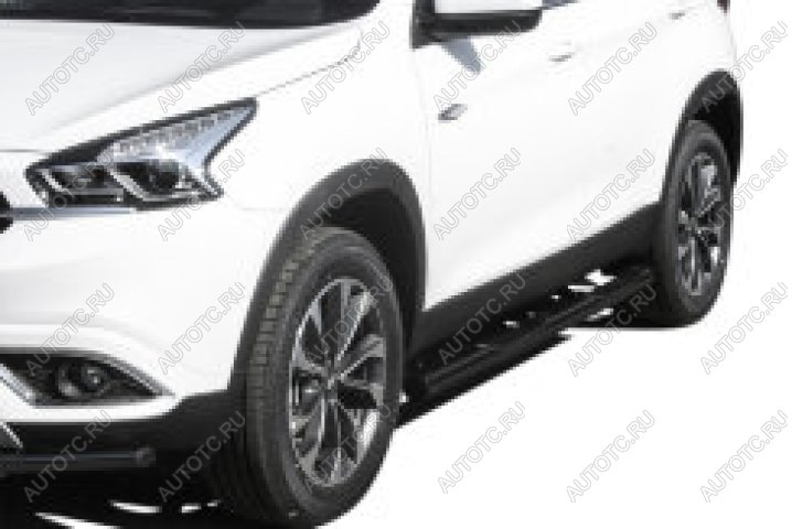 12 499 р. Защита порогов d76 с проступями Slitkoff  Zotye T600 (2014-2021) (Сталь с полимерным покрытием в цвет черный)  с доставкой в г. Чебоксары