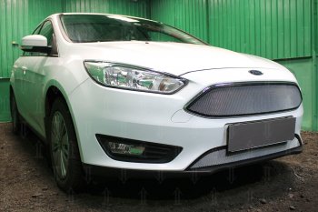 2 899 р. Защитная сетка в бампер (низ, ячейка 3х7 мм) Alfeco Стандарт Ford Focus 3 хэтчбэк рестайлинг (2014-2019) (Хром)  с доставкой в г. Чебоксары. Увеличить фотографию 2