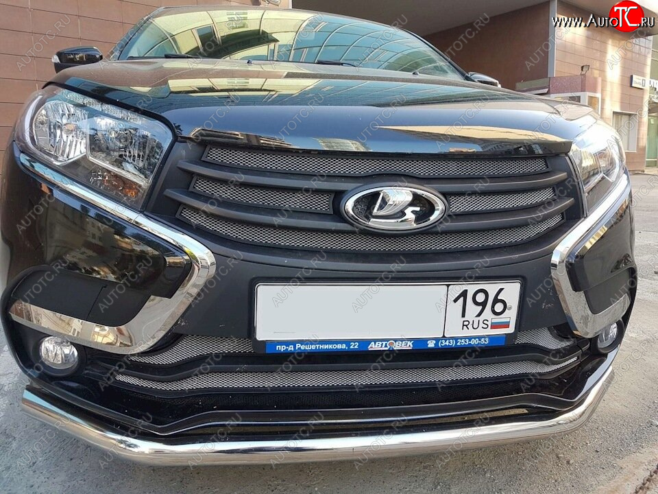 3 999 р. Защитная сетка в бампер (низ, 2 части, ячейка 3х7 мм) Alfeco Стандарт Лада XRAY (2016-2022) (Хром)  с доставкой в г. Чебоксары