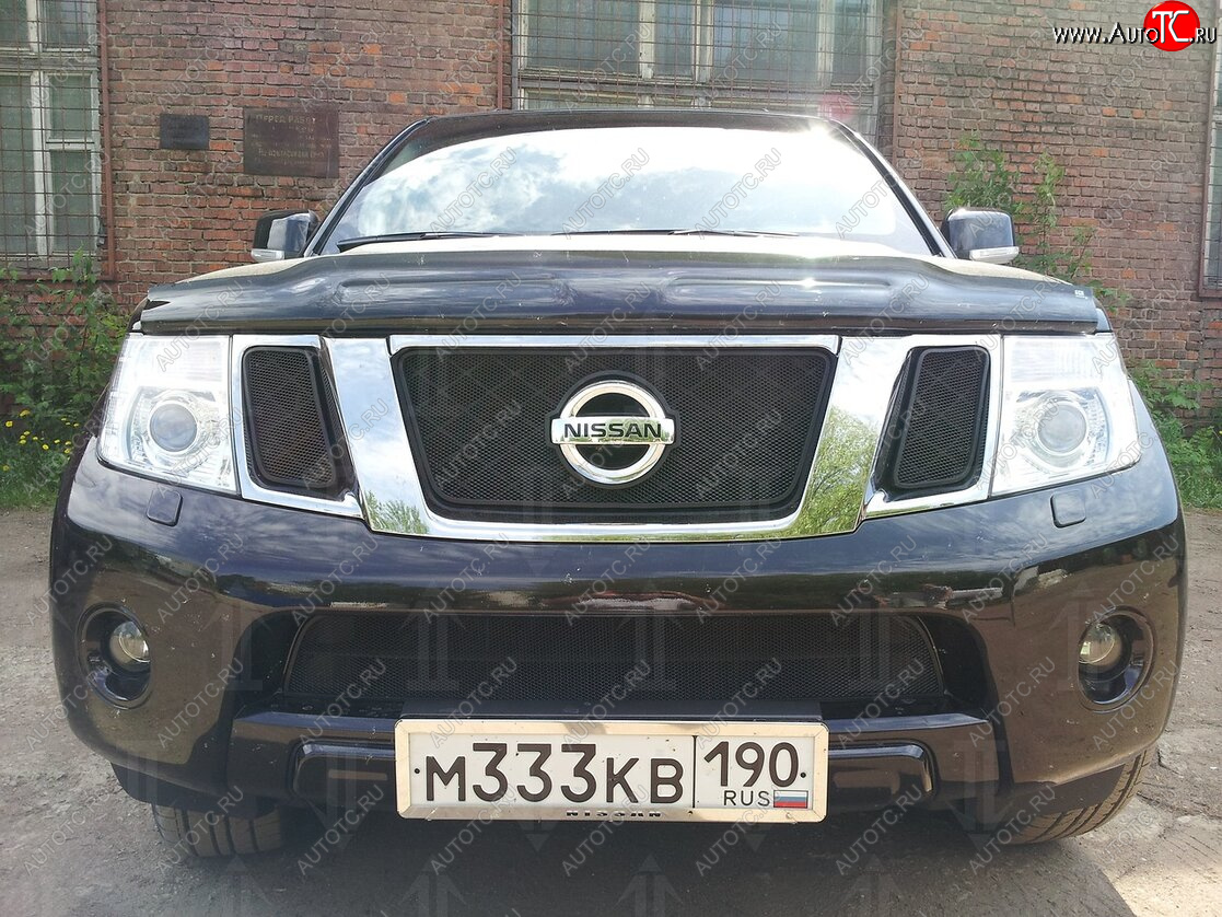 2 899 р. Защитная сетка в бампер (низ, ячейка 3х7 мм) Стрелка11 Стандарт Nissan Pathfinder R51 рестайлинг (2009-2014) (Чёрная)  с доставкой в г. Чебоксары