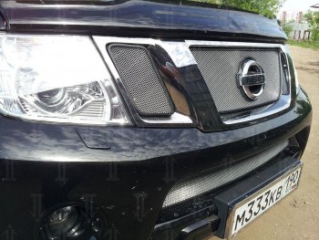 3 079 р. Защитная сетка в бампер (низ, ячейка 3х7 мм) Стрелка11 Стандарт Nissan Pathfinder R51 рестайлинг (2009-2014) (Хром)  с доставкой в г. Чебоксары. Увеличить фотографию 2