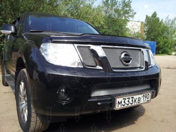 3 079 р. Защитная сетка в бампер (низ, ячейка 3х7 мм) Стрелка11 Стандарт Nissan Pathfinder R51 рестайлинг (2009-2014) (Хром)  с доставкой в г. Чебоксары. Увеличить фотографию 3
