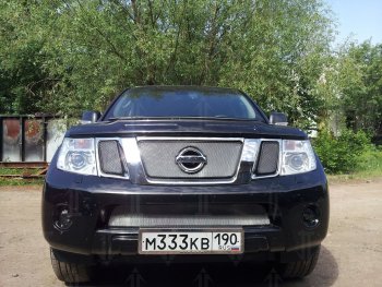 3 079 р. Защитная сетка в бампер (низ, ячейка 3х7 мм) Стрелка11 Стандарт Nissan Pathfinder R51 рестайлинг (2009-2014) (Хром)  с доставкой в г. Чебоксары. Увеличить фотографию 4