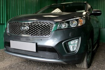4 299 р. Защитная сетка в бампер (низ, ячейка 4х10 мм) Alfeco Премиум KIA Sorento UM/Prime дорестайлинг (2014-2018) (Чёрная)  с доставкой в г. Чебоксары. Увеличить фотографию 2