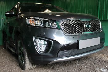 4 299 р. Защитная сетка в бампер (низ, ячейка 4х10 мм) Alfeco Премиум KIA Sorento UM/Prime дорестайлинг (2014-2018) (Чёрная)  с доставкой в г. Чебоксары. Увеличить фотографию 3