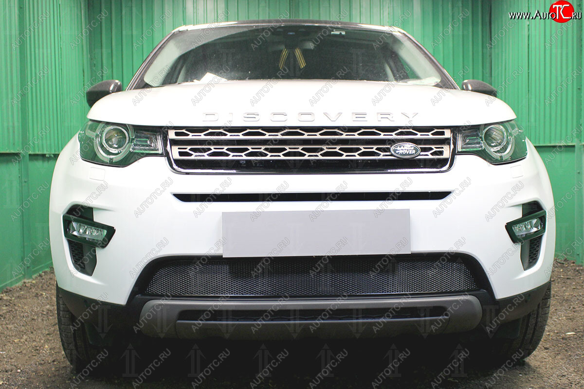 4 549 р. Защитная сетка в бампер (низ, ячейка 4х10 мм) Alfeco Премиум Land Rover Discovery Sport L550 рестайлинг (2019-2025) (Чёрная)  с доставкой в г. Чебоксары