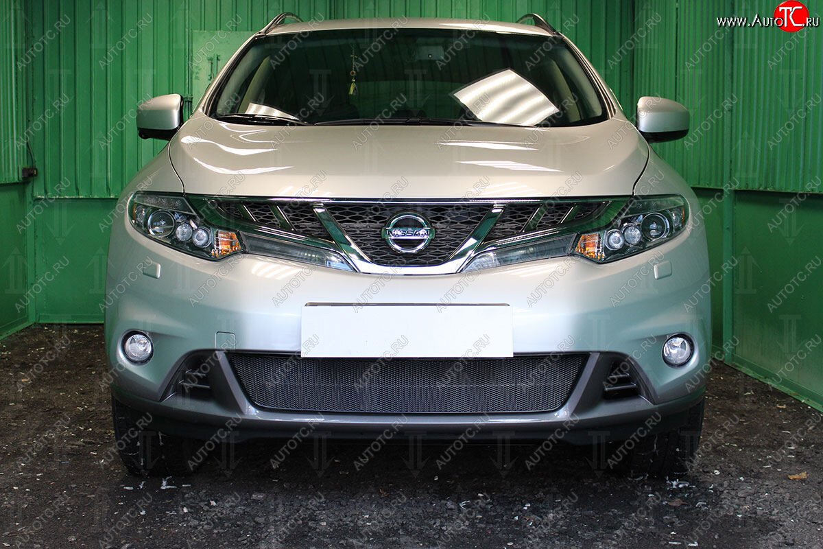4 299 р. Защитная сетка в бампер (низ, ячейка 4х10 мм) Стрелка11 Премиум Nissan Murano 2 Z51 рестайлинг (2010-2016) (Чёрная)  с доставкой в г. Чебоксары