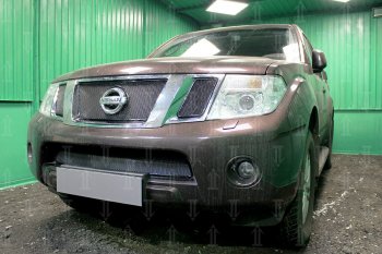 4 099 р. Защитная сетка в бампер (низ, ячейка 4х10 мм) Стрелка11 Премиум Nissan Pathfinder R51 рестайлинг (2009-2014) (Чёрная)  с доставкой в г. Чебоксары. Увеличить фотографию 2