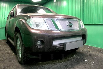 4 199 р. Защитная сетка в бампер (низ, ячейка 4х10 мм) Стрелка11 Премиум Nissan Pathfinder R51 рестайлинг (2009-2014) (Хром)  с доставкой в г. Чебоксары. Увеличить фотографию 2