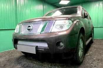 4 199 р. Защитная сетка в бампер (низ, ячейка 4х10 мм) Стрелка11 Премиум Nissan Pathfinder R51 рестайлинг (2009-2014) (Хром)  с доставкой в г. Чебоксары. Увеличить фотографию 3