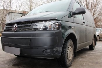 4 299 р. Защитная сетка в бампер (низ, ячейка 4х10 мм) Стрелка11 Премиум Volkswagen Transporter T5 рестайлинг (2009-2015) (Чёрная)  с доставкой в г. Чебоксары. Увеличить фотографию 3