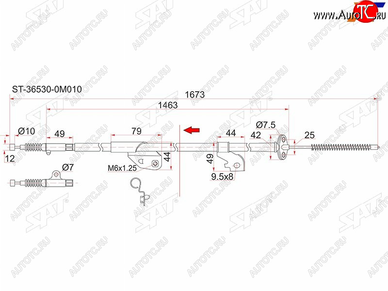 1 489 р. Трос ручника RH 2WD SAT Nissan Sunny B15 (1998-2004) (-Antiskid)  с доставкой в г. Чебоксары