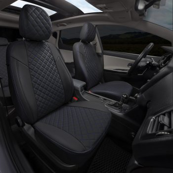 14 249 р. Чехлы сидений (экокожа) Автопилот Ромб Audi Q5 8R дорестайлинг (2008-2012) (черный/синяя строчка)  с доставкой в г. Чебоксары. Увеличить фотографию 7