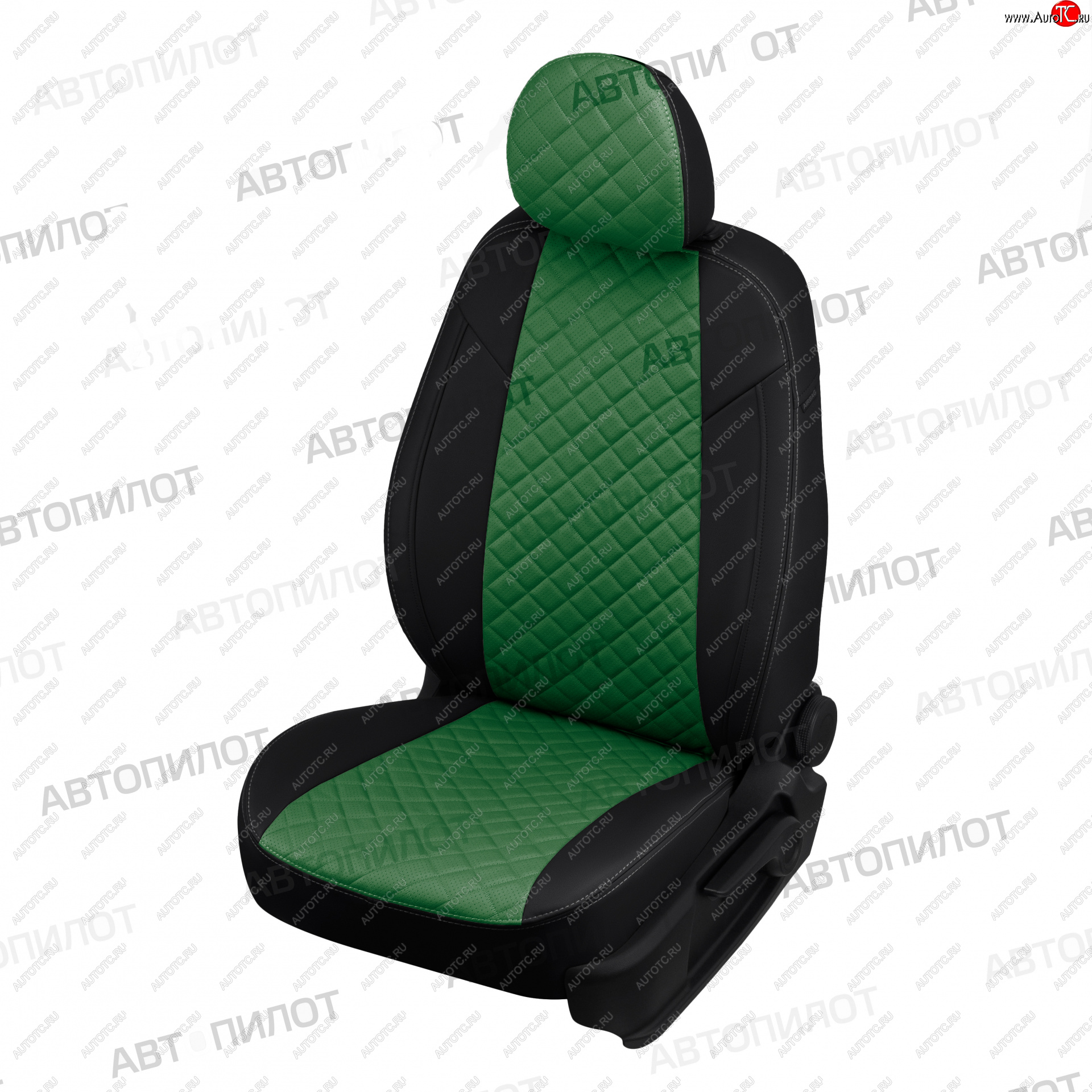 10 249 р. Чехлы сидений (экокожа, с подголовниками) Автопилот Ромб Daewoo Nexia рестайлинг (2008-2015) (черный/зеленый)  с доставкой в г. Чебоксары