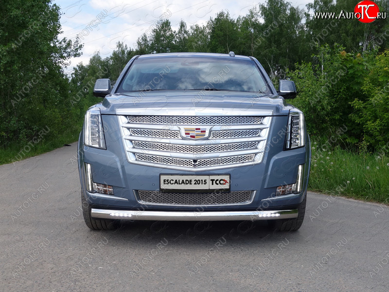 43 999 р. Защита передняя нижняя овальная с ДХО 75х42 мм ТСС Тюнинг Cadillac Escalade GMTK2 джип 5 дв. короткая база (2015-2020) (нержавейка)  с доставкой в г. Чебоксары