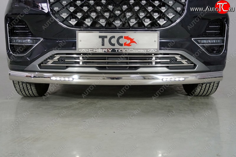 39 999 р. Защита переднего бампера овальная с ДХО 75х42 мм ТСС Тюнинг Chery Tiggo 8 PRO (2021-2025) (нержавейка)  с доставкой в г. Чебоксары