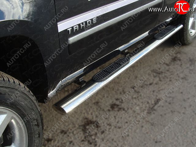 43 949 р. Пороги овальные с накладкой 120x60 мм ТСС Тюнинг Chevrolet Tahoe GMT900 5 дв. (2006-2013) (серые)  с доставкой в г. Чебоксары