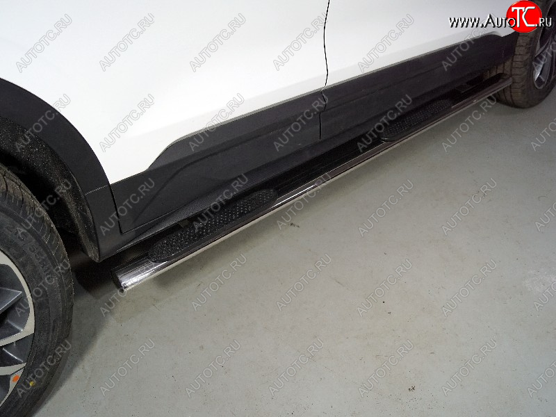 31 399 р. Пороги овальные с накладкой 75*42 мм ТСС Тюнинг Geely Coolray SX11 дорестайлинг (2018-2023) (серые)  с доставкой в г. Чебоксары
