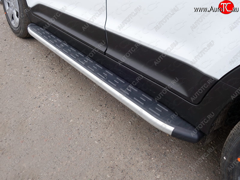 20 599 р. Пороги алюминиевые с пластиковой накладкой ТСС Тюнинг Hyundai Creta GS дорестайлинг (2015-2019) (серые)  с доставкой в г. Чебоксары