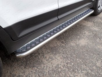 Пороги с площадкой 42,4 мм ТСС Тюнинг Hyundai Creta GS рестайлинг (2019-2021) (серые)