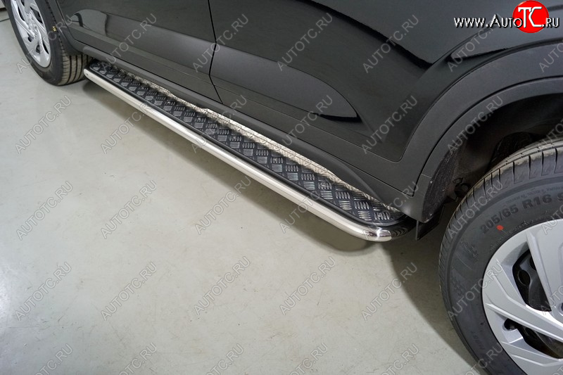 32 199 р. Пороги с площадкой 42,4 мм ТСС Тюнинг Hyundai Creta SU (2020-2022) (серые)  с доставкой в г. Чебоксары