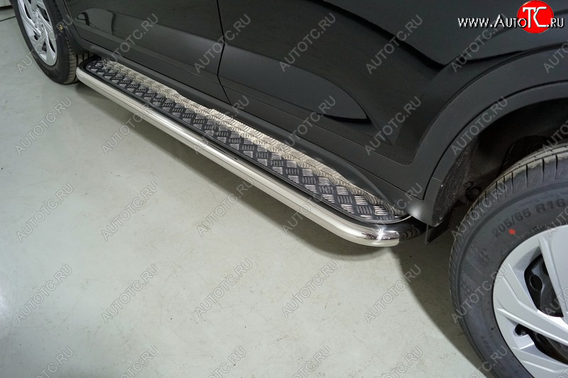 36 899 р. Пороги с площадкой 60,3 мм ТСС Тюнинг Hyundai Creta SU (2020-2022) (серые)  с доставкой в г. Чебоксары