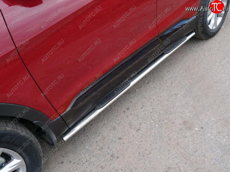33 999 р. Пороги овальные с накладкой 75х42 мм ТСС Тюнинг Hyundai Santa Fe TM дорестайлинг (2018-2021) (серые)  с доставкой в г. Чебоксары
