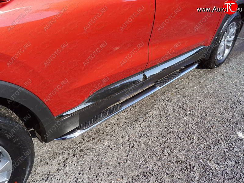 35 999 р. Пороги овальные гнутые с накладкой 75х42 мм Hyundai Santa Fe TM дорестайлинг (2018-2021) (серые)  с доставкой в г. Чебоксары