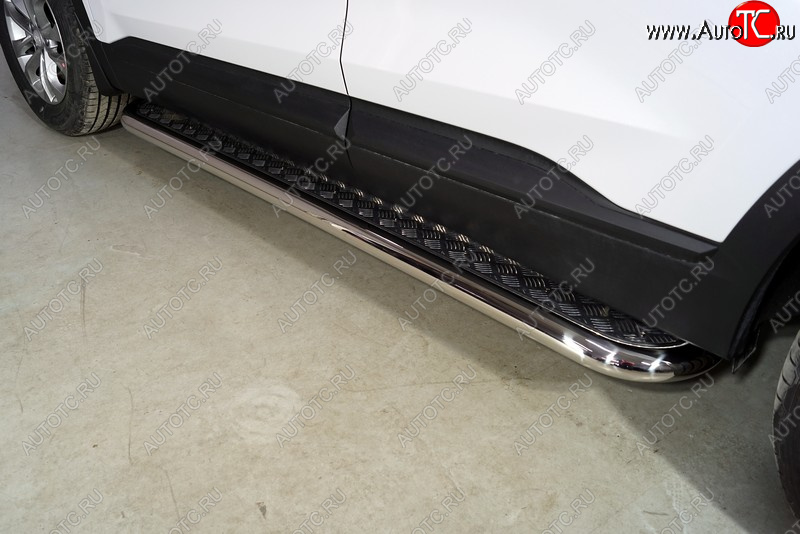 34 799 р. Пороги с площадкой 60,3 мм ТСС Тюнинг Hyundai Santa Fe TM рестайлинг (2020-2022) (серые)  с доставкой в г. Чебоксары