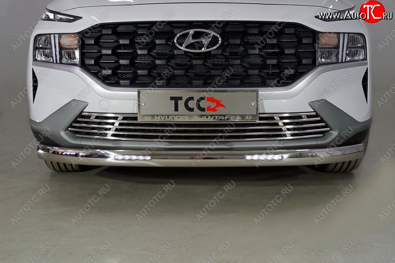 40 999 р. Защита передняя нижняя овальная с ДХО 75х42 мм ТСС Тюнинг Hyundai Santa Fe TM рестайлинг (2020-2022) (нержавейка)  с доставкой в г. Чебоксары