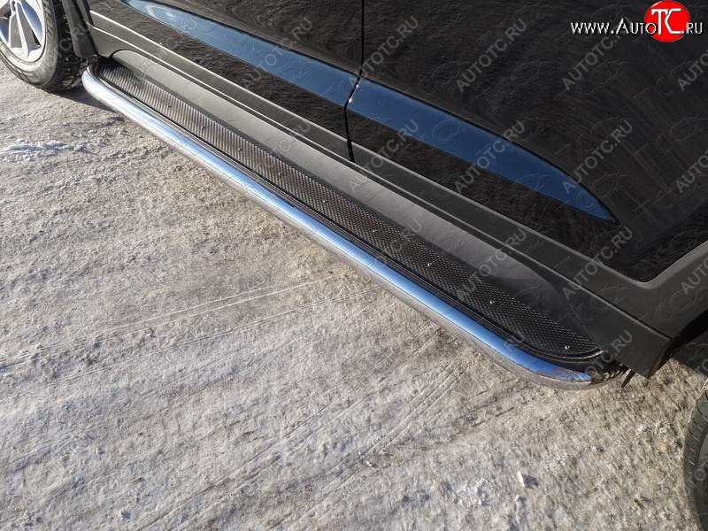 51 999 р. Пороги с площадкой 75х42 мм ТСС Тюнинг Hyundai Santa Fe TM дорестайлинг (2018-2021) (нержавейка)  с доставкой в г. Чебоксары